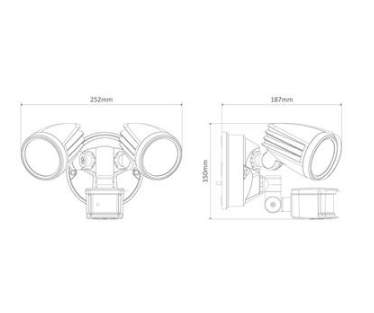 Domus Lighting MURO-30S Twin Head 30W LED Spotlight with Sensor - TRIO Tricolour | Alpha Lighting & Electrics