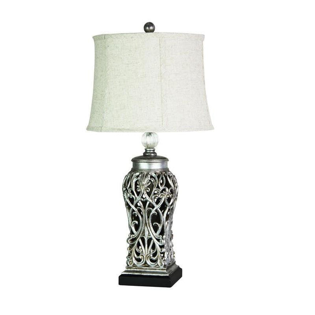 Table Lamp Antique Silver or Antique Black E27 in 71cm Dorne Oriel Lighting | Alpha Lighting & Electrics