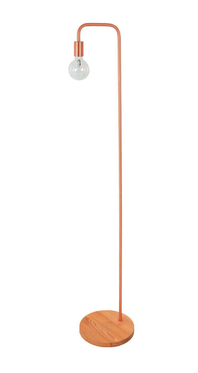 Slim Modern Floor Lamp Copper & Blonde Wood