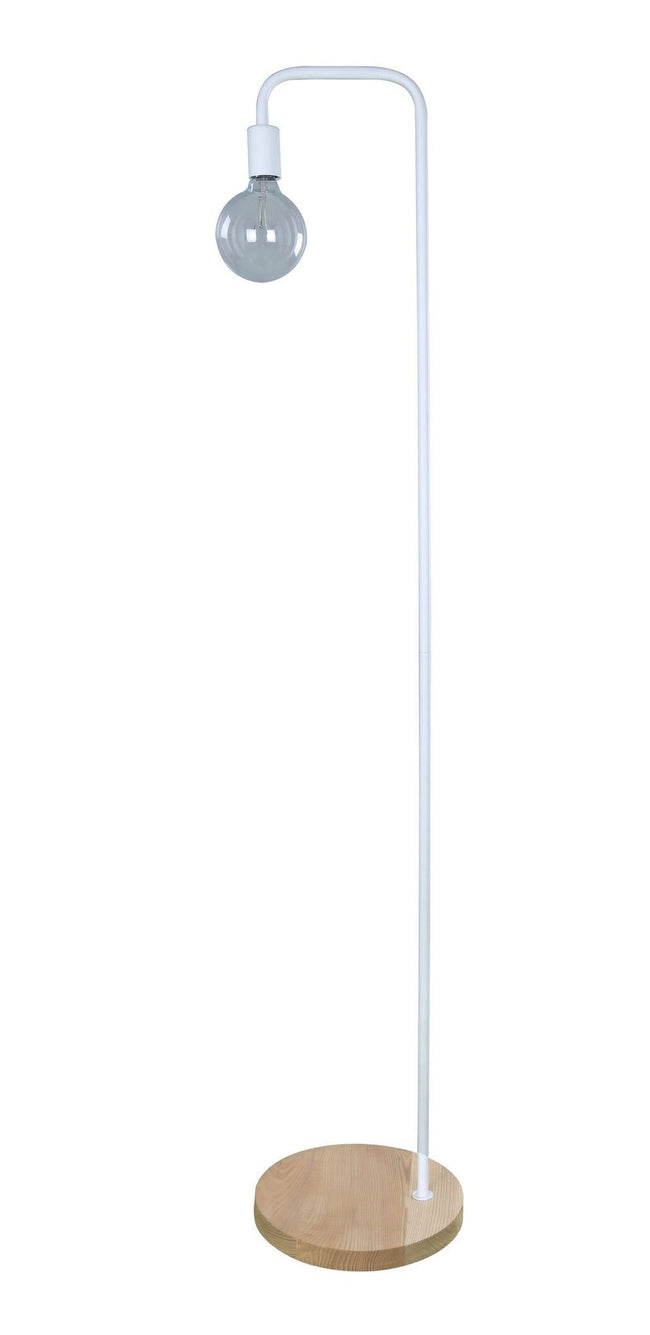 Slim Modern Floor Lamp White & Blonde Wood