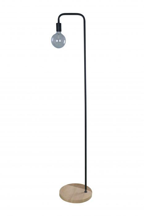 Slim Modern Floor Lamp Black & Blonde Wood