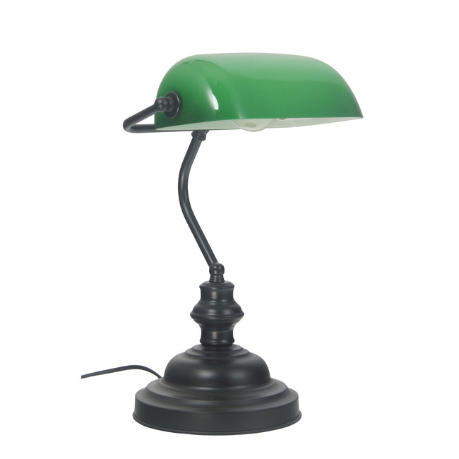 Table Lamp Touch Dimmer Black w Glass Shade 40cm Bankers Oriel Lighting