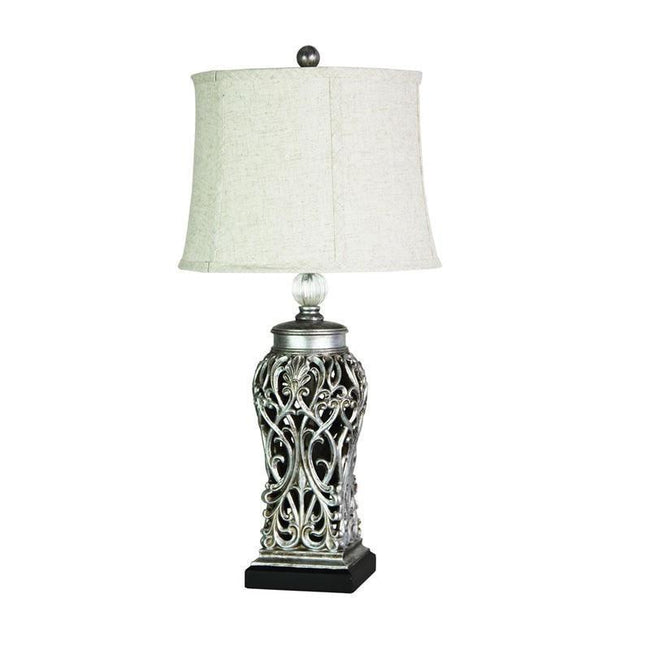Table Lamp Antique Silver or Antique Black E27 in 71cm Dorne Oriel Lighting | Alpha Lighting & Electrics 