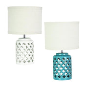 Table Lamp in Teal or White Base w Beige Shade 51cm Casbah Oriel Lighting - Alpha Lighting & Electrics 