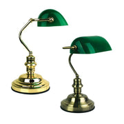 Table Lamp Brass w Green Glass B22 in 40cm Bankers Oriel Lighting - Alpha Lighting & Electrics 