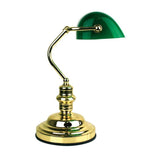 Table Lamp Brass w Green Glass B22 in 40cm Bankers Oriel Lighting - Alpha Lighting & Electrics 