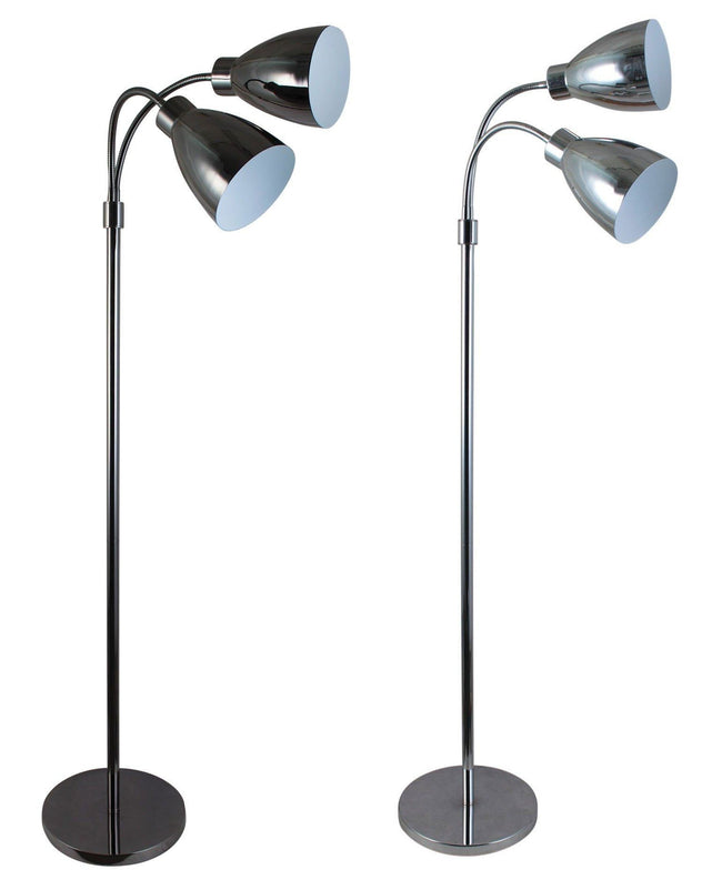 Floor Lamp Twin Adjustable in Chrome Black or Gunmetal 140cm Retro Oriel | Alpha Lighting & Electrics 