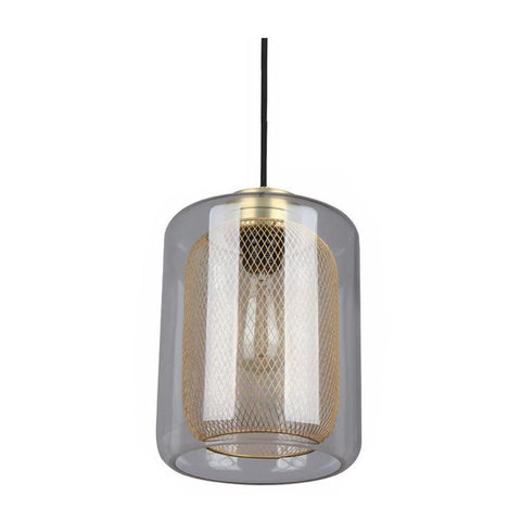 CLA Lighting Tono Oblong Glass Pendant in Black Copper and Brass Mesh 