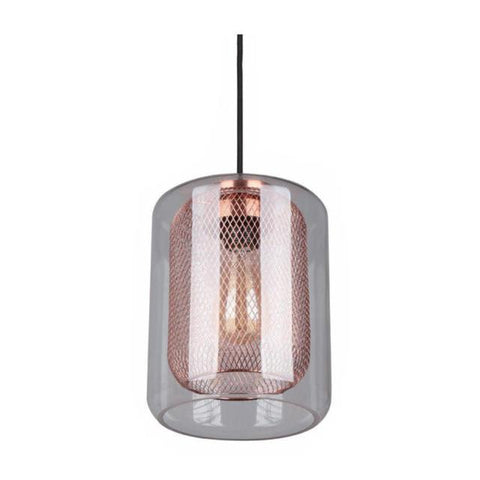 CLA Lighting Tono Oblong Glass Pendant in Black Copper and Brass Mesh 