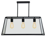 Pendant Light Three Satin Black w Clear Glass E27 in 70cm Eaton Oriel Lighting - Alpha Lighting & Electrics 