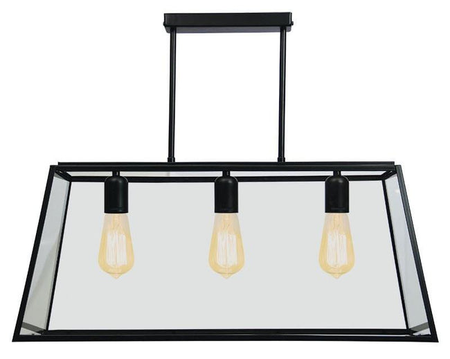 Pendant Light Three Satin Black w Clear Glass E27 in 70cm Eaton Oriel Lighting - Alpha Lighting & Electrics 