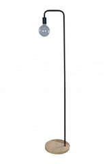 Slim Modern Floor Lamp Black & Blonde Wood 